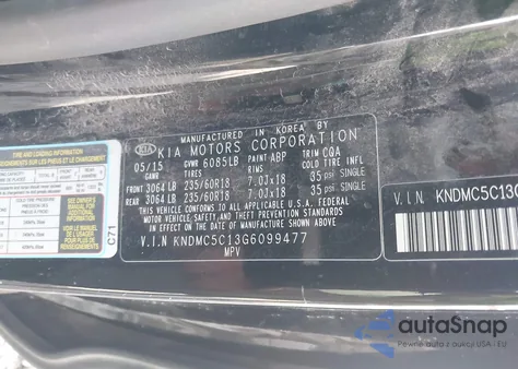 2016 Kia Sedona Ex z USA, uszkodzony, nr VIN KNDMC5C13G6099477